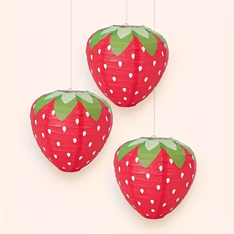 Strawberry Paper Lanterns, Festive Pink and Red Hanging Set, Red