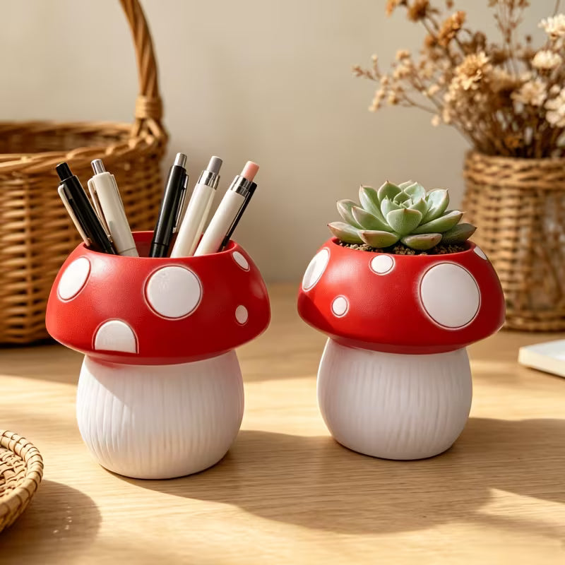 Cute Mushroom Storage Tube, Pen Holder, Makeup Brush Tube, Home Office Supplies, Desktop