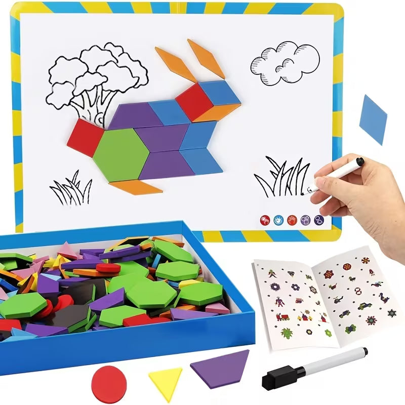 216-Piece Magnetic Pattern Blocks Set Complete with 298 Pattern Book