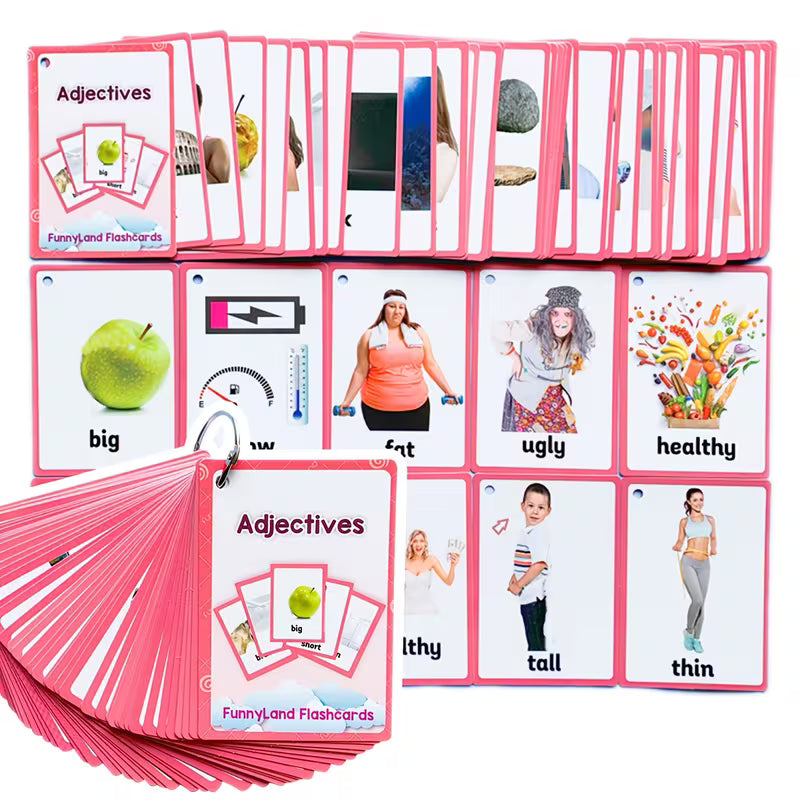 Verbs Adjectives English Flash Cards Kids Pocket Card Learning Toys