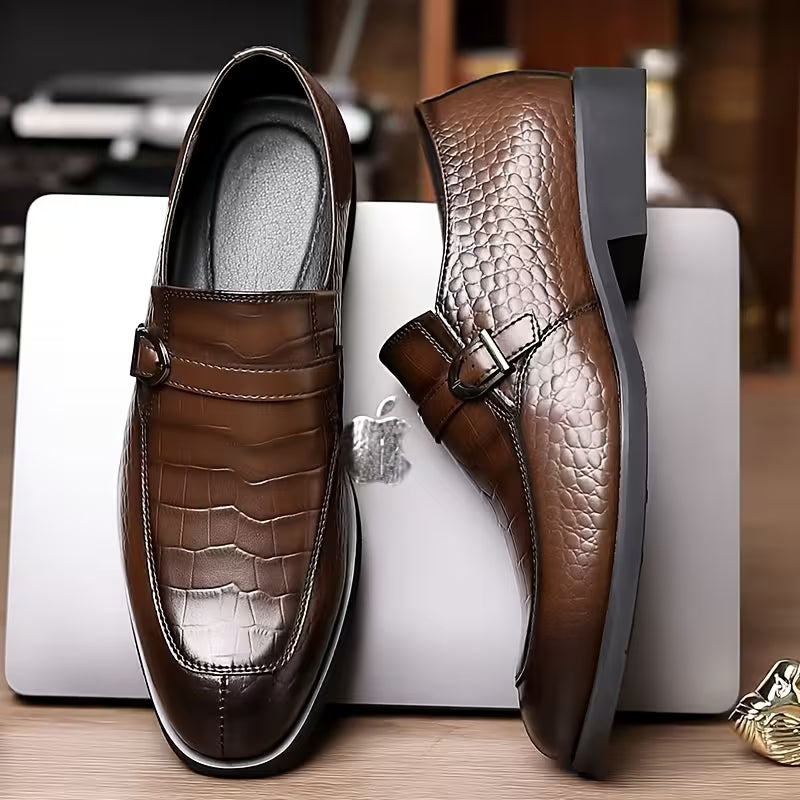 New Men'S Crocodile Pattern Embossed Buckle Design Easy to Put