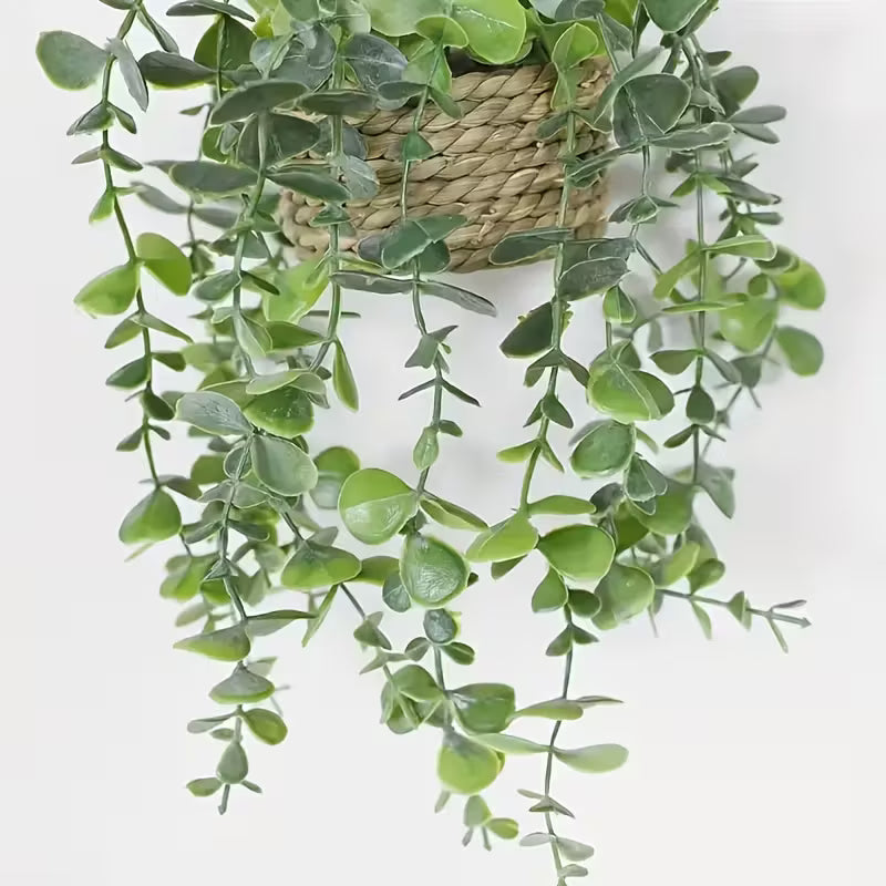 2pcs Artificial Eucalyptus Hanging Plants (Without Container), Artificial Green Woven Basket