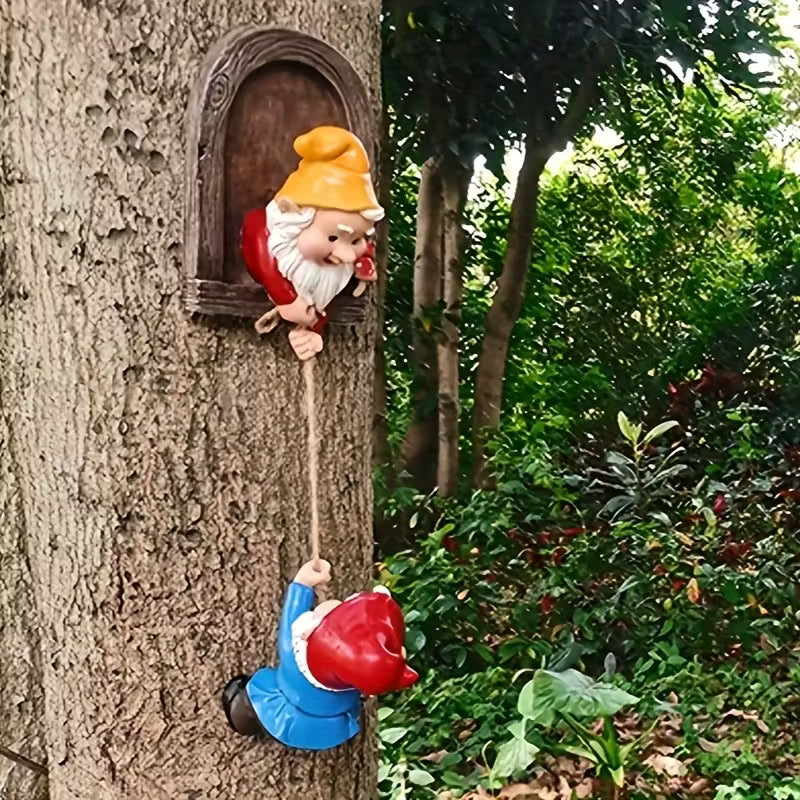 Whimsical Gnome Climbing Statues Set, Resin