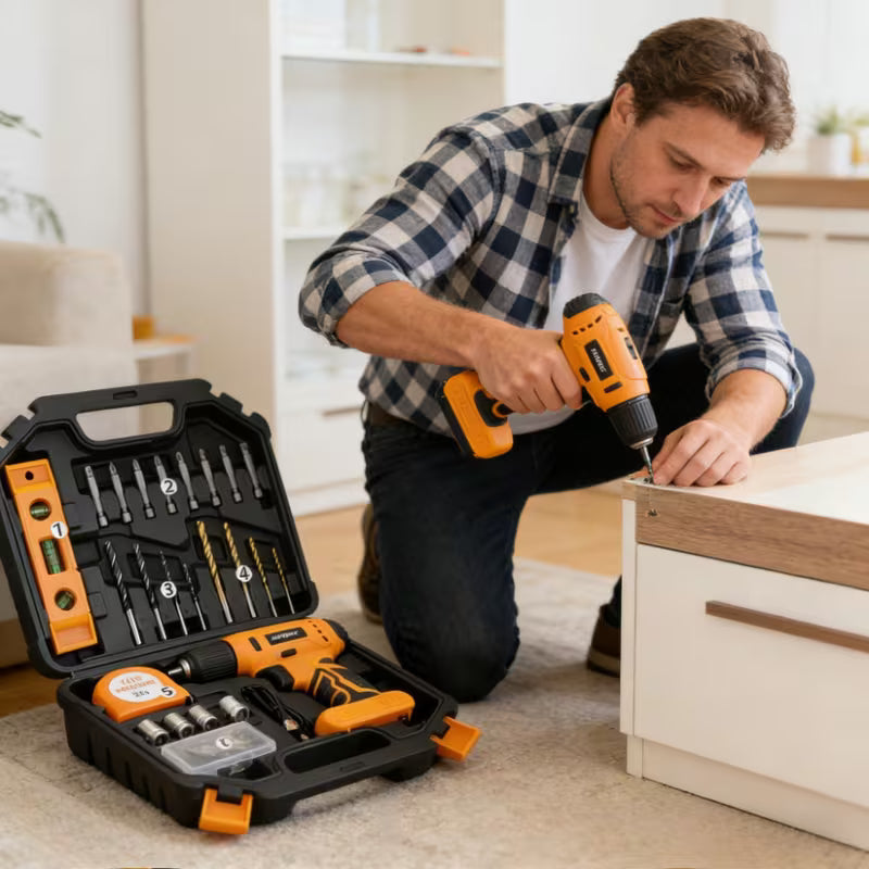 8V Lithium Rechargeable Electric Screwdriver Yellow Tool Set Dual Speed Multifunctional Hand Drill