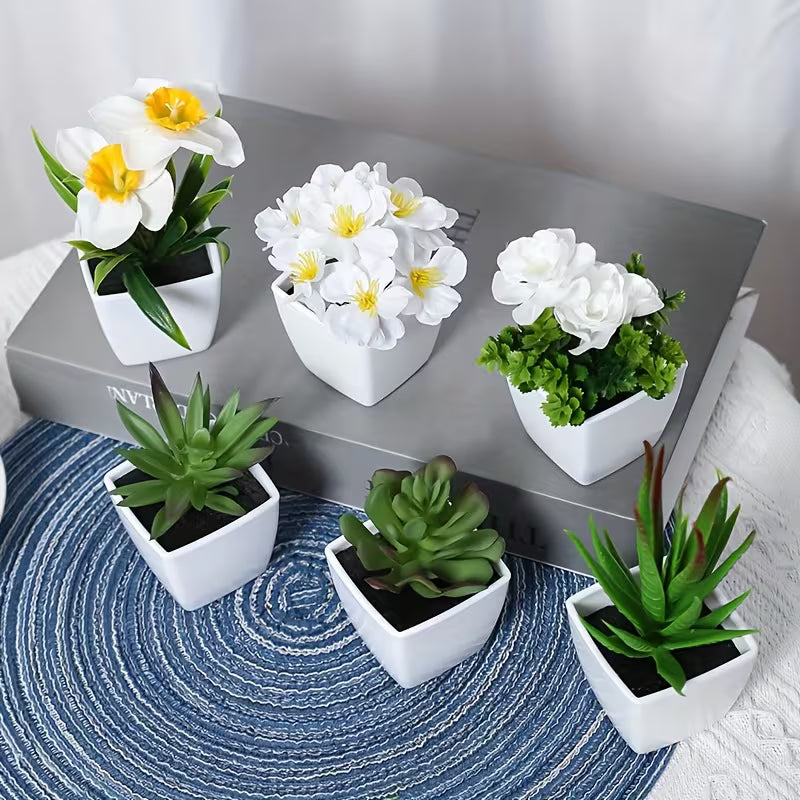 1 Set (6pcs) Realistic Artificial Succulent Plant Set with Pots - Mini Faux Cacti & Succulents