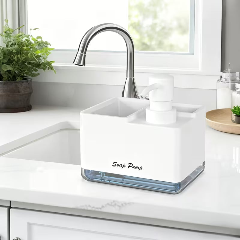 Multifunctional Hand Soap Dispenser with Built-In Sponge Holder - Countertop Organizer