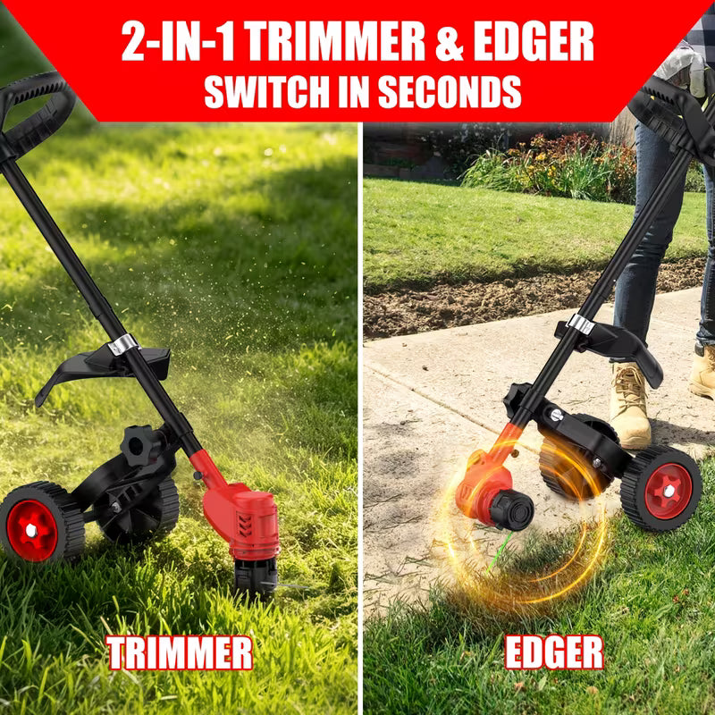 12-Inch 3-in-1 Cordless Electric Grass Trimmer 90° Rotating Head, Automatic Line Feed, 20