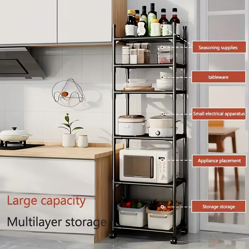 6-Tier Adjustable Rolling Metal Storage Cart with Wheels & Hooks - Multi-Purpose Organizer