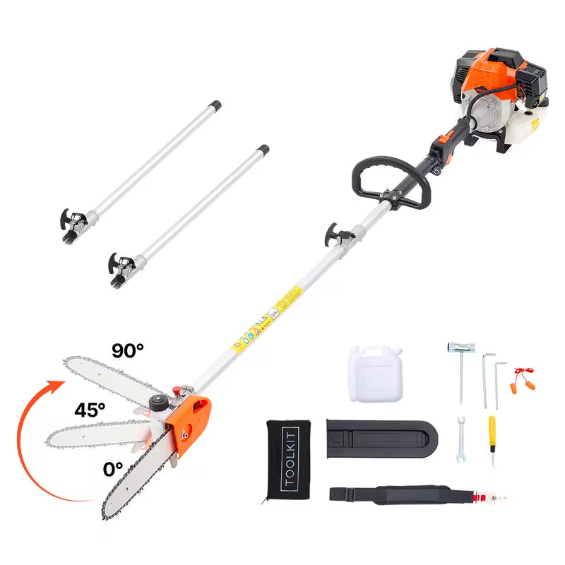 Gas Powered Pole Saw Rotatable Head 43CC 2-Stroke Tree Trimmer 10/12 in Cutting Bar