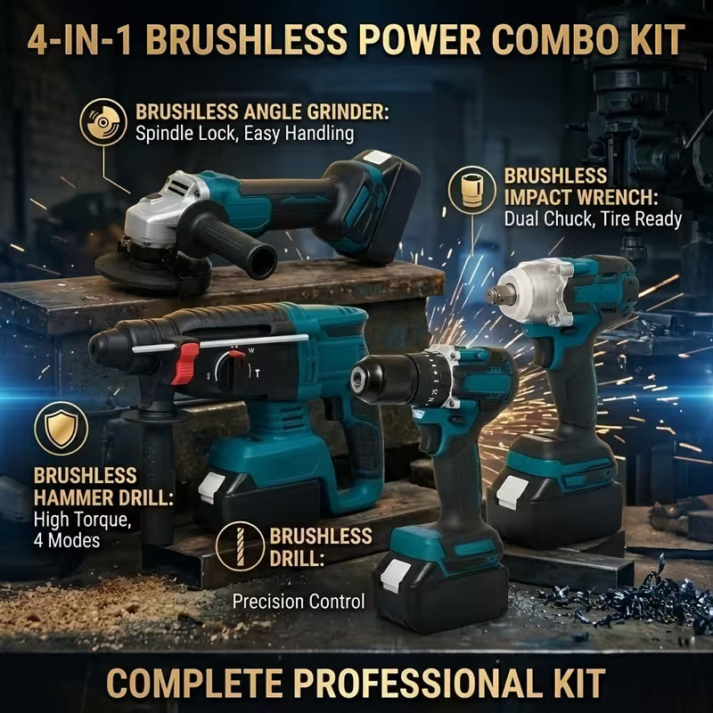 6000Mah 4pcs Set of Brushless Cordless Combo Kit Power Tools