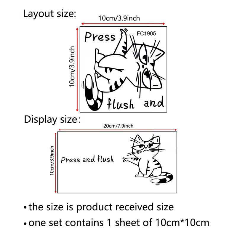1pc Funny Sassy Cat 'Press and Flush' Toilet Sticker, Removable Peel and Stick Wall Decal
