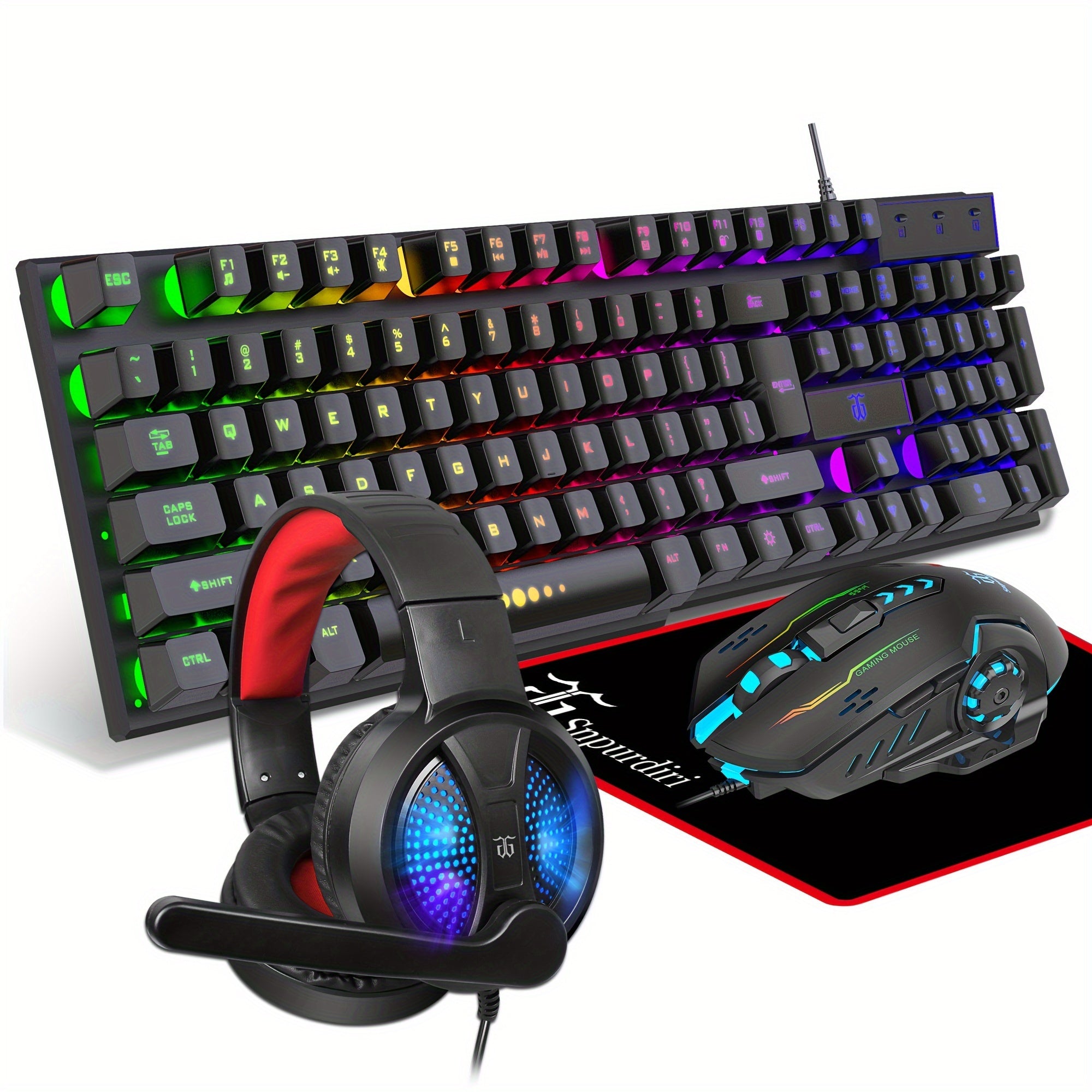 Gaming Keyboard And Mouse, Headset, Mouse Pad, All-in-one Combo
