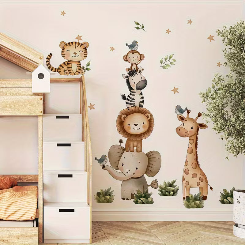 Cartoon cute giraffe elephant lion forest animal decoration
