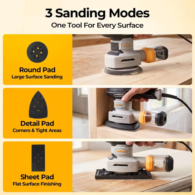 DEKO 3-in-1 Multi-Base Electric Sander Kit