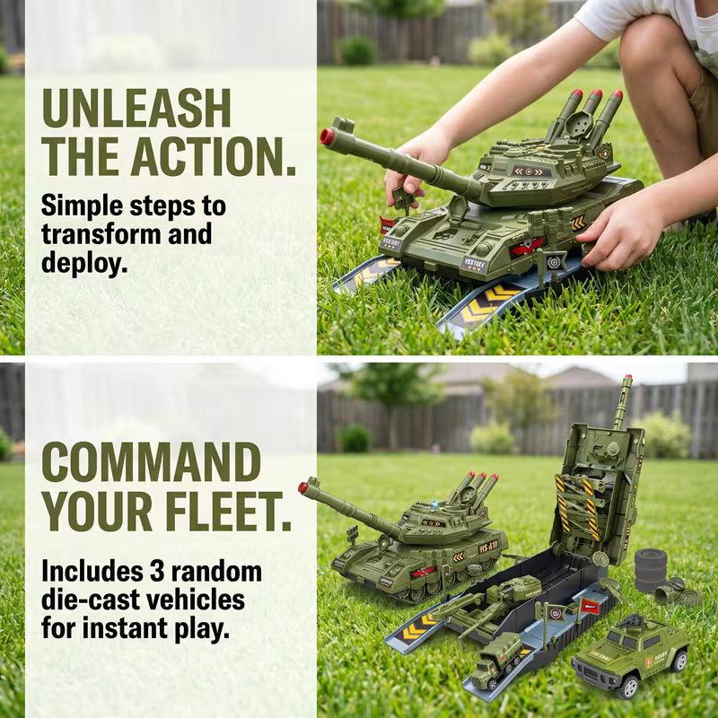 360 ° Rotating Turret Military Tank Toy with Lifting Storage Cover Alloy