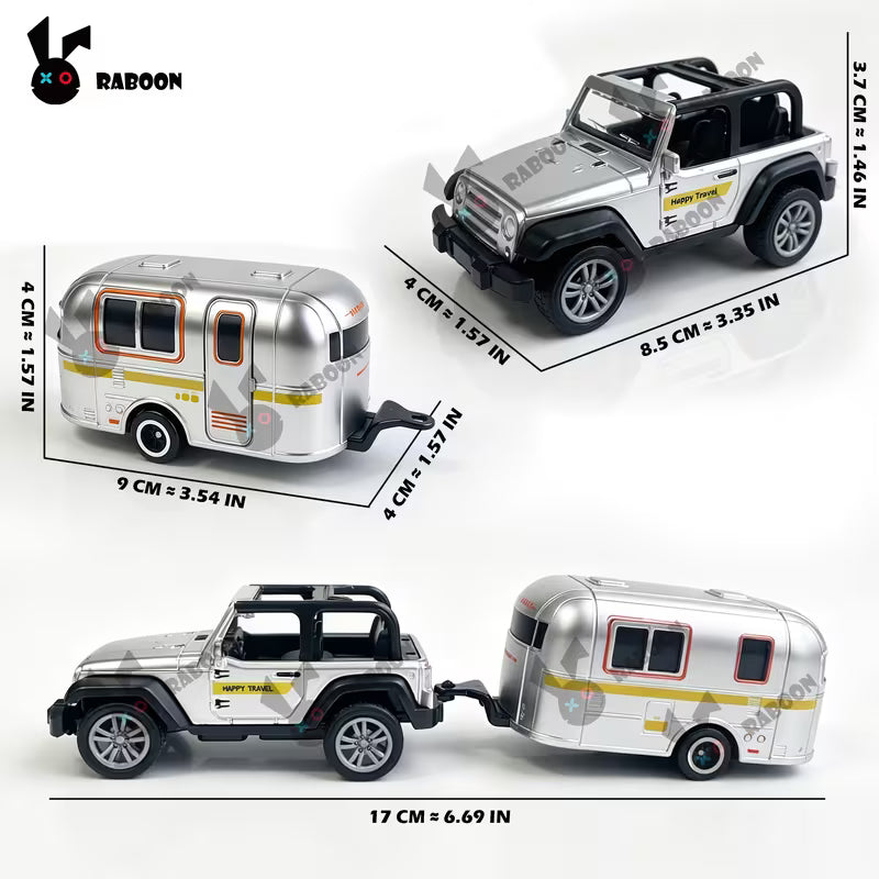1:36 Alloy Off-road Vehicle + Camping Trailer Set