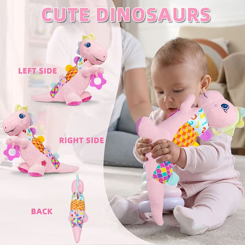 Baby Musical Plush Stuffed Pink Dinosaur Toy with Texture