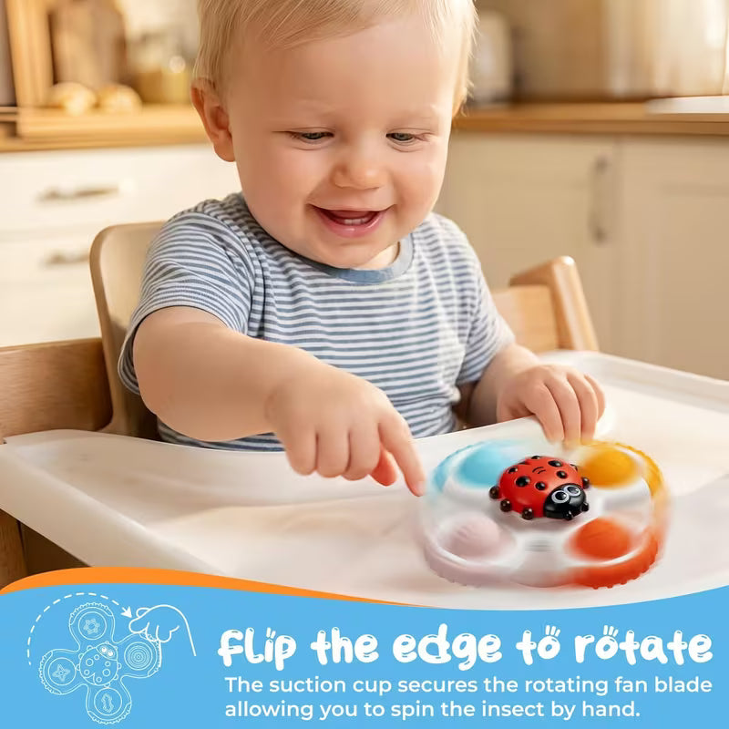 3-Piece Baby Insect Suction Cup Spinners Travel Toys for Kids Ages 12M+