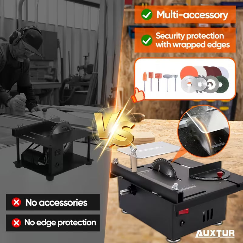 AUXTUR Mini Table Saw, Multifunctional Portable Adjustable, Cutting, Sanding, Carving, Drilling