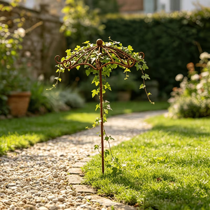 Vintage Distressed Iron Umbrella-shaped Plant Stand with Exquisite and Attractive Curling