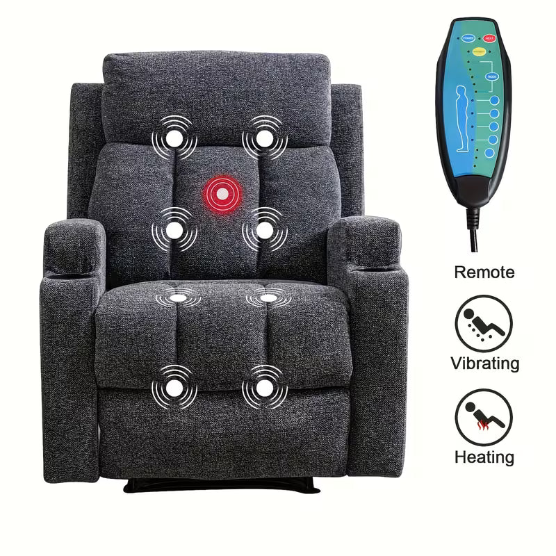 Manual Recliner Chair with Massage And Heat Ergonomic Overstuffed Breathable Fabric Reclining Chair