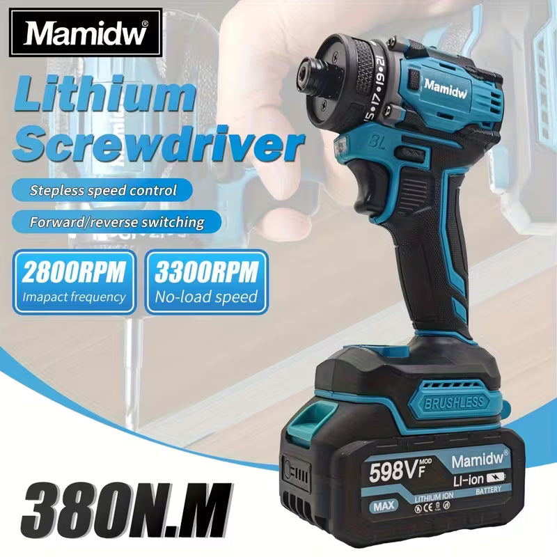 Mamidw 380N.M Cordless Electric Screwdriver, 21-Level Mechanical Torque Adjustment