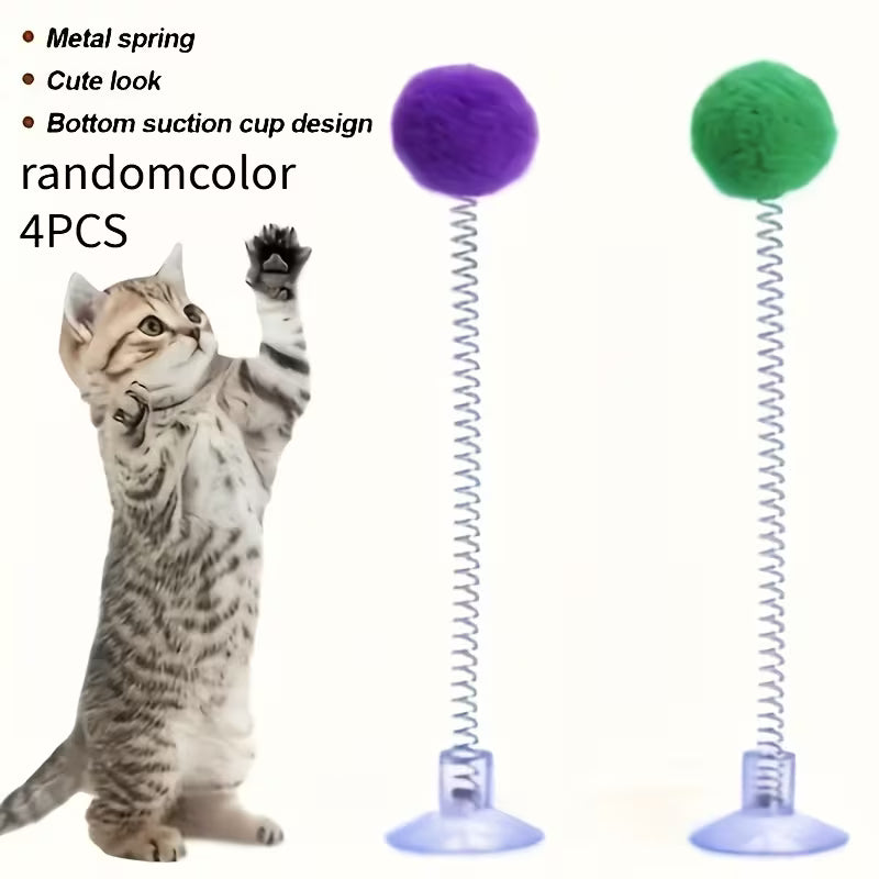 2-Piece Set: 1 Spring Cat Teaser Wand + 1 Suction Cup Base Plush