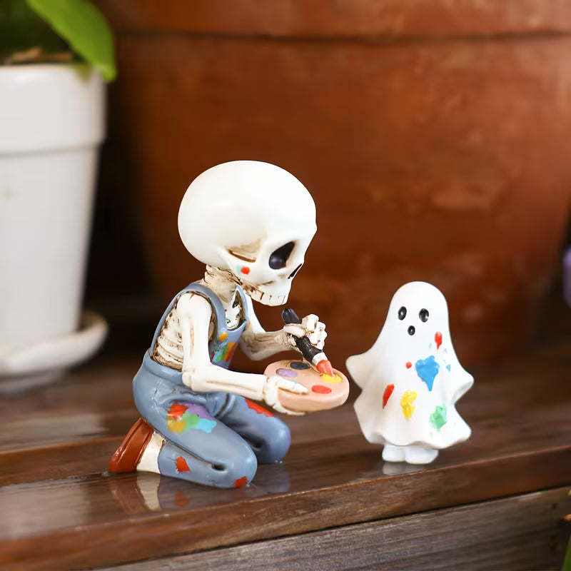Creative Halloween House Decorations, Skeleton Painter & Apprentice Set, Resin