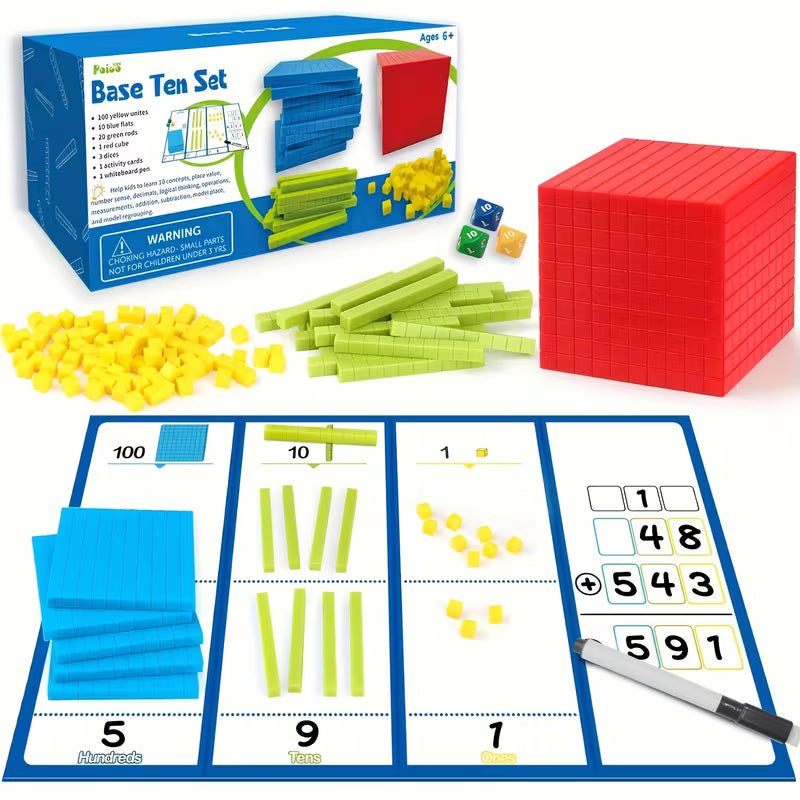 136-Piece Colorful Base Ten Blocks & Activities Set