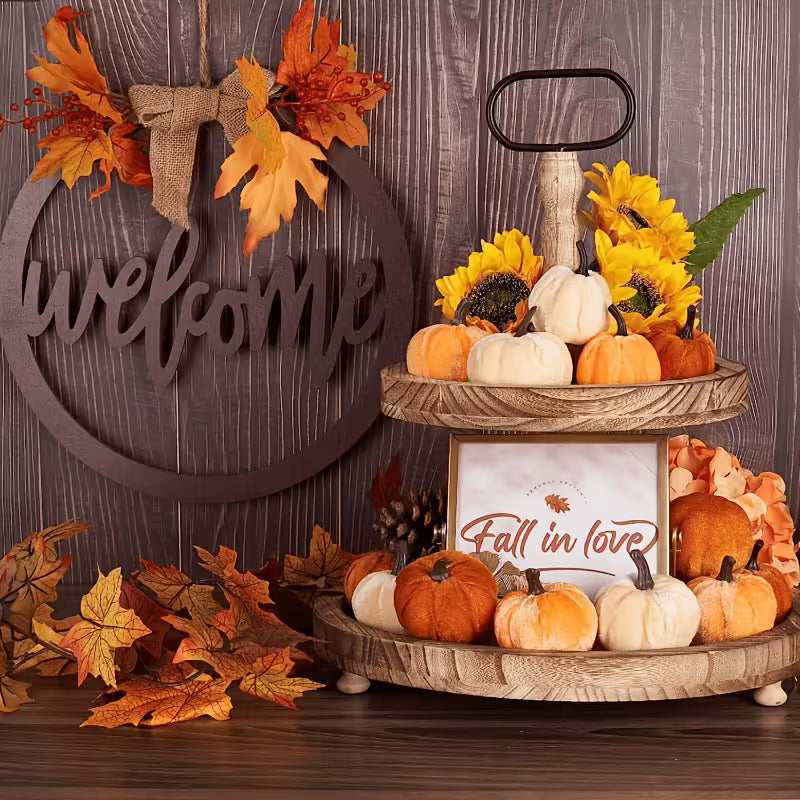 9pcs Synthetic Flannel Pumpkin Decoration Set, Perfectly Suited for Halloween, Thanksgiving