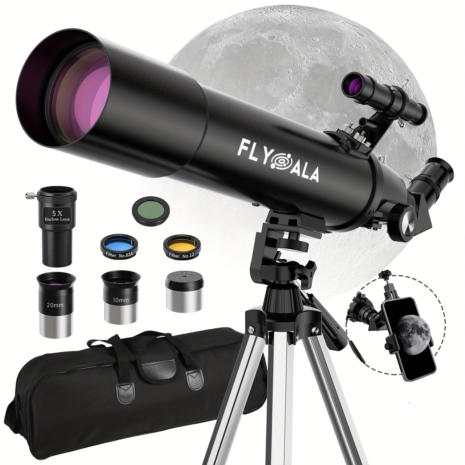 Telescope for Adults, 80mm Aperture 600mm Focal Length Beginners Astronomical