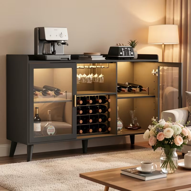 Coffee Bar Cabinet With Wine Racks, Wine Bar Cabinet With Glass Holders