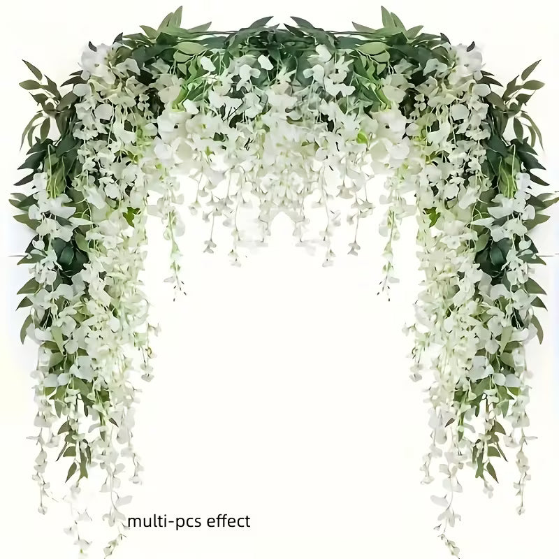 2-Pack Artificial Wisteria Garland - 173.74cm Fake Purple Vine, Plastic, White