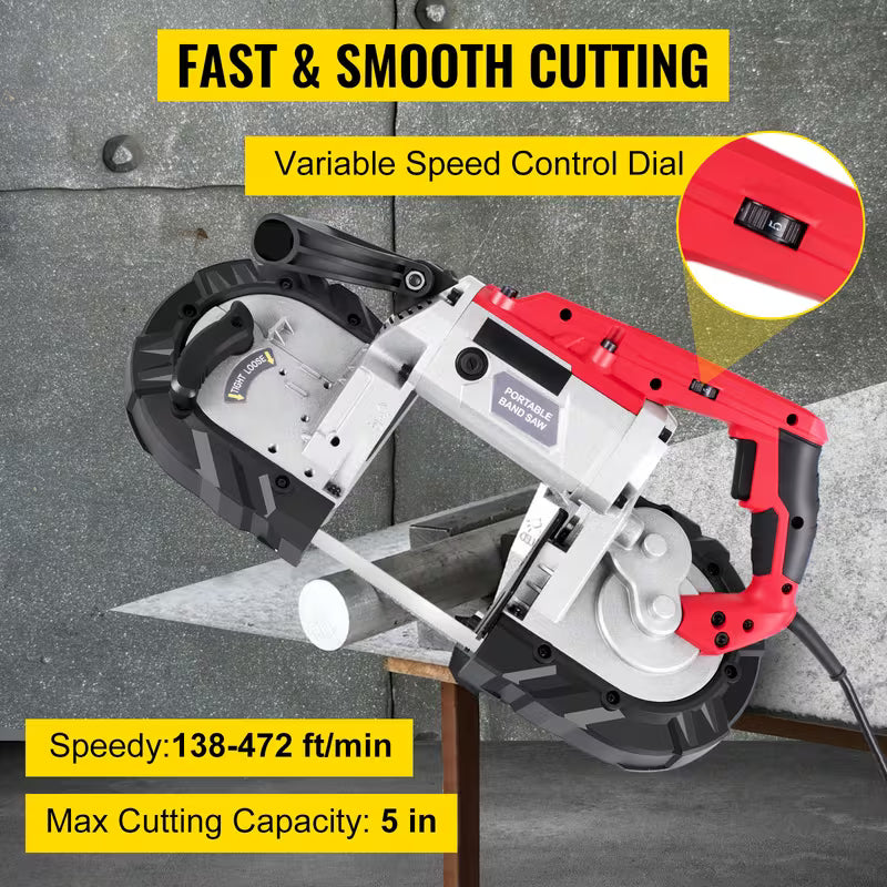 VEVOR Variable-speed 5" Deep Cut Portable Band Saw 110V 10-A Motor