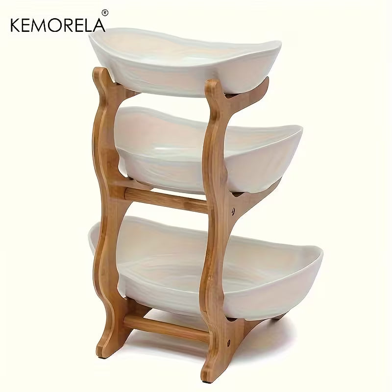 KEMORELA 3-Tier Wooden Fruit and Vegetable Basket with Wooden Legs - Versatile Kitchen