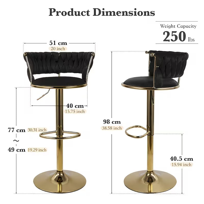 4pcs Modern Swivel Woven Velvet Bar Stools, Stool Set, Metal, Golden