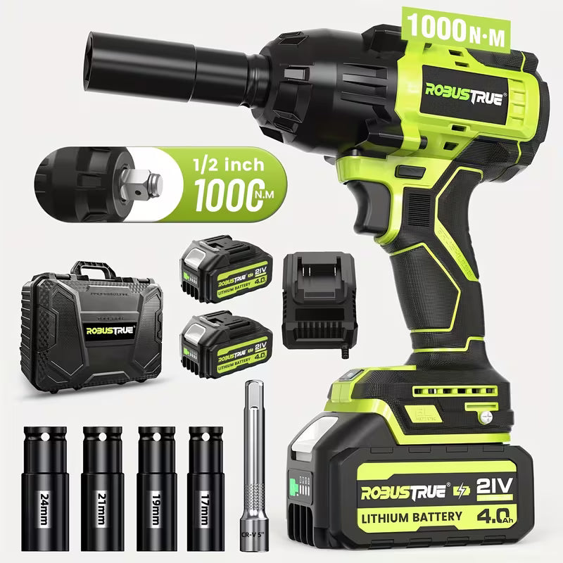 Robustrue 1000N.m(740ft-lbs) Brushless Cordless Impact Wrench Set