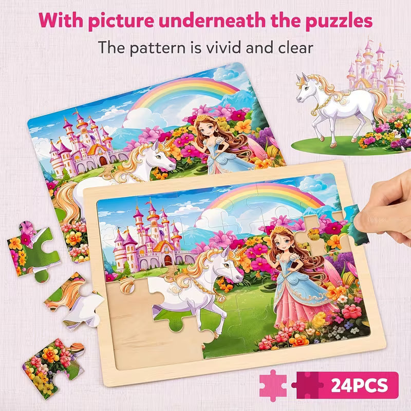 Large Unicorn Princess Fairy Wooden Puzzles for Girls Gift Box