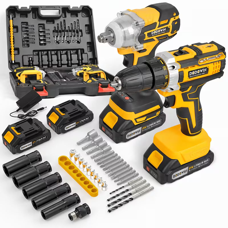 All-In-One 21V Brushless Power Tool Kit for Home - 2/4 Cordless Tools with 2/3 Batteries
