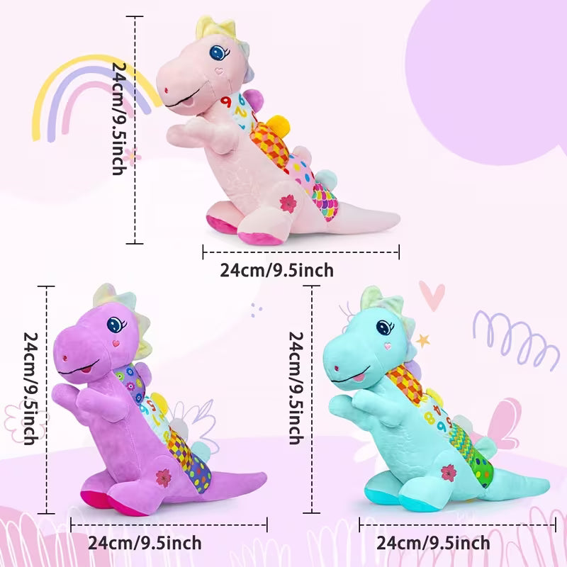 Baby Musical Plush Stuffed Pink Dinosaur Toy with Texture