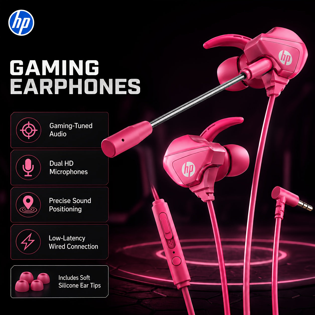 HP Ergonomic Wired Gaming Earbuds 3.5mm