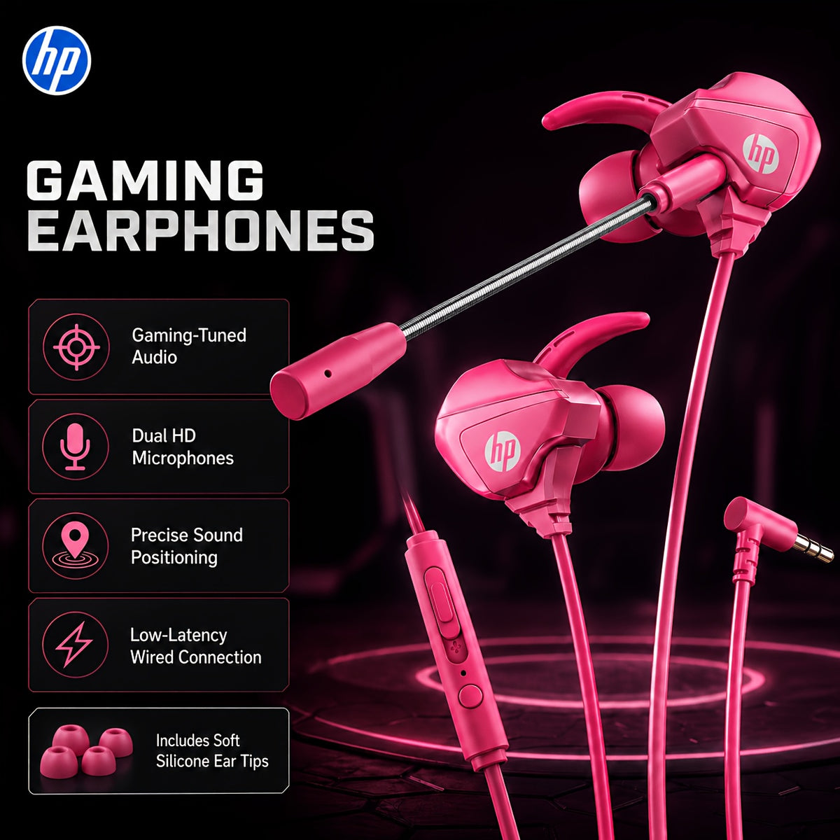 HP Ergonomic Wired Gaming Earbuds 3.5mm with Soft Noise-isolating Ear