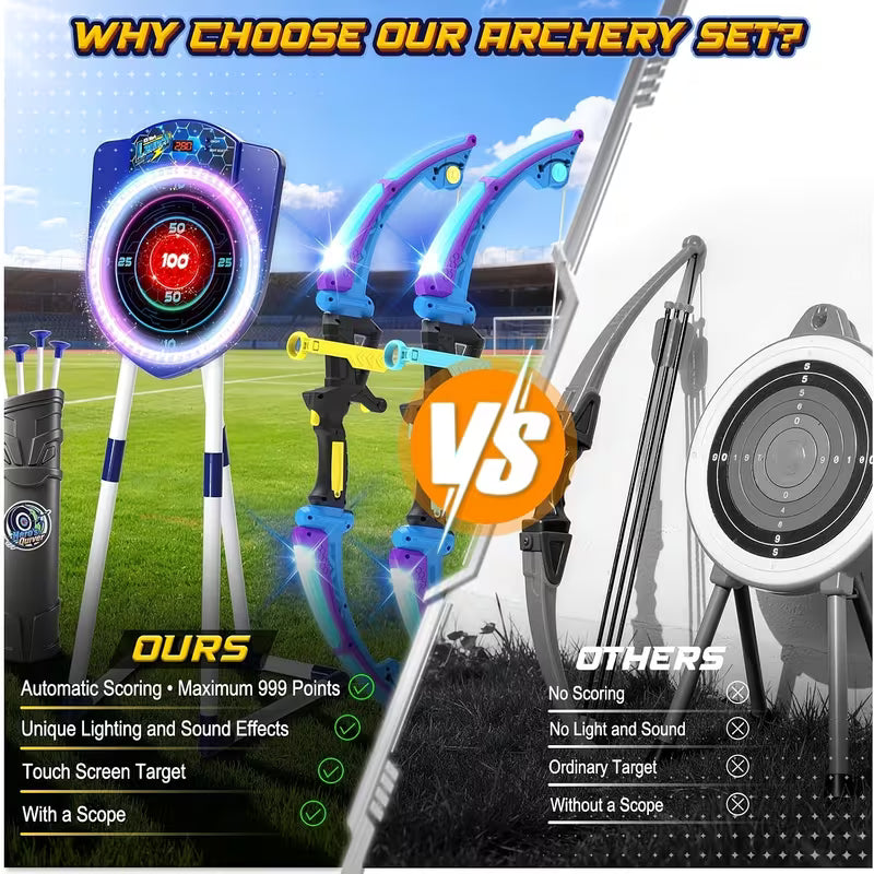 2 Pack LED Bow and Arrow for Kids with Auto Scoring