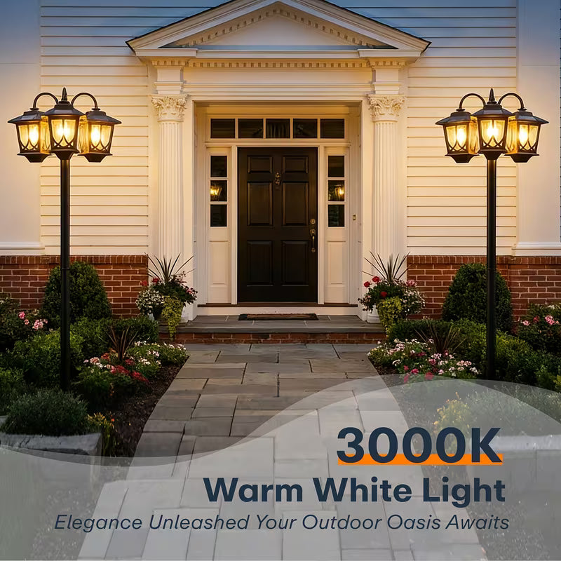 3-Headed Solar Powered Outdoor Post Light, 73-Inch Lamp