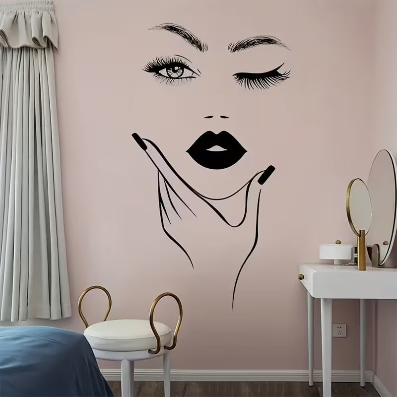 1pc Contemporary Geometric Female Face Art Wall Sticker