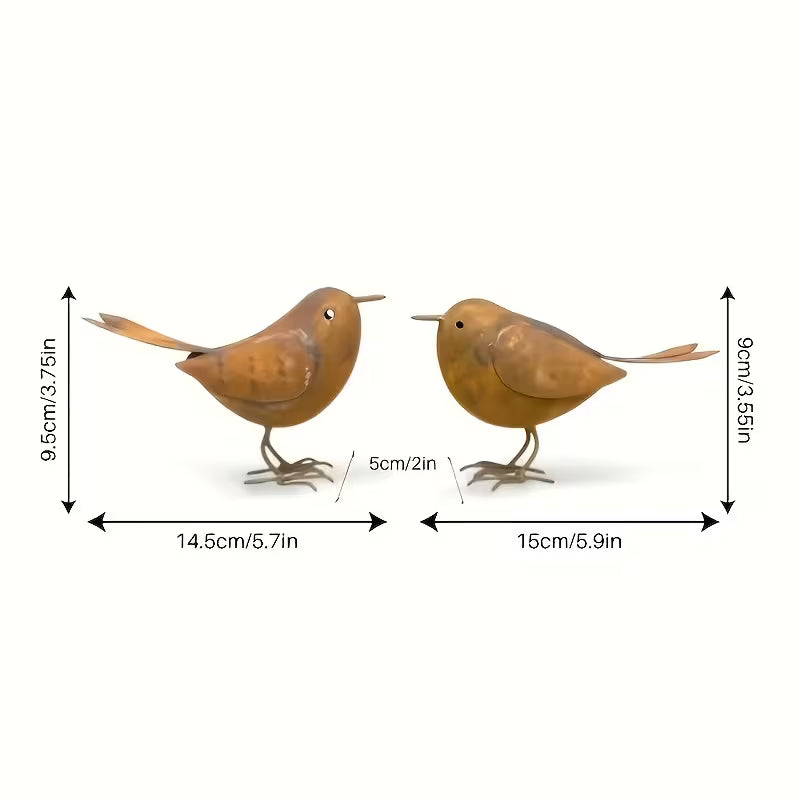 Vintage Distressed Iron Bird Outdoor Statue, Rust-Textured Metal Planter Edge Decorative Ornament