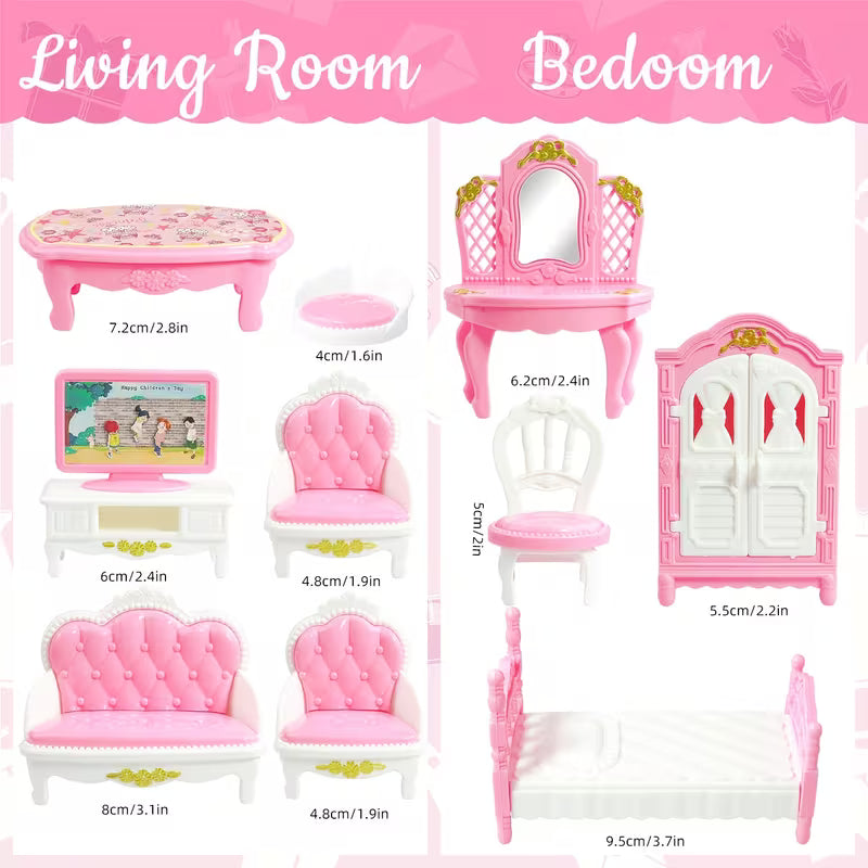 45-Piece Dollhouse Furniture Set Compatible with Dolls