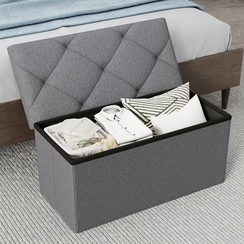Heavy Duty Multifunctional Folding Storage Footstool Bench, Grey