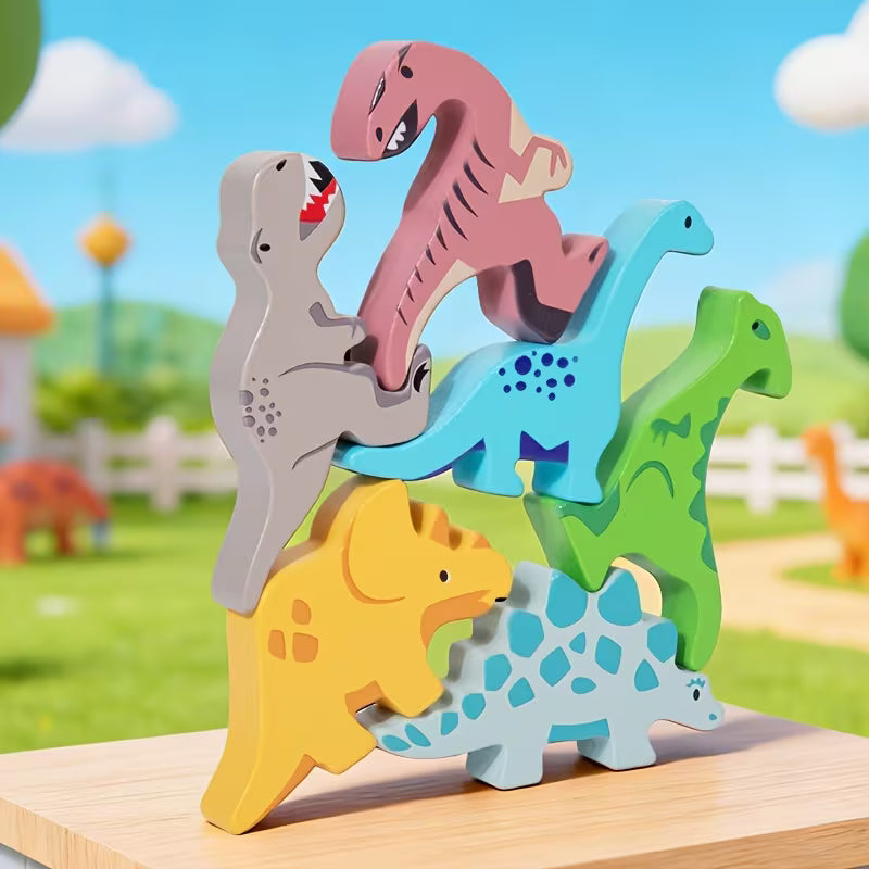 Wooden Dinosaur Sorting Stacking Blocks Toy