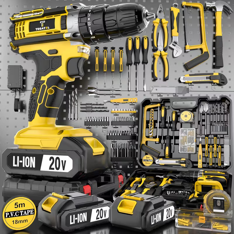 Newly Upgraded 20V Cordless Electric Drill Set, 18+3
